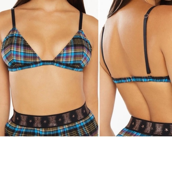NWT Savage X Fenty Black and Blue  Tied Up Tartan Bralette Intimates - Picture 3 of 9